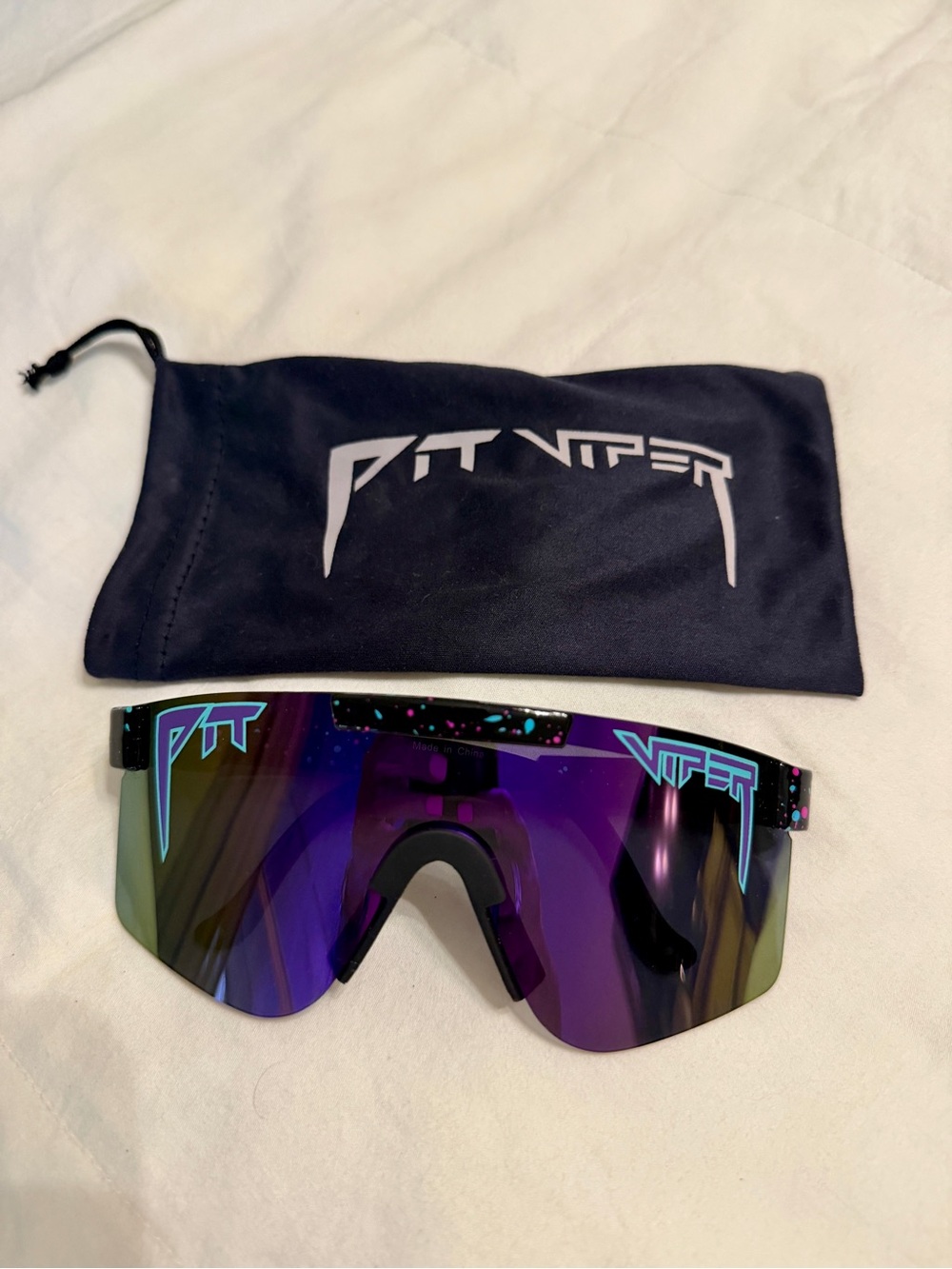 Pit Viper Sunglasses Purple Mirror Shield with Teal Logos